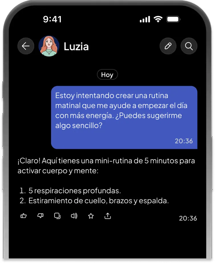Luzia interface screenshot in Spanish