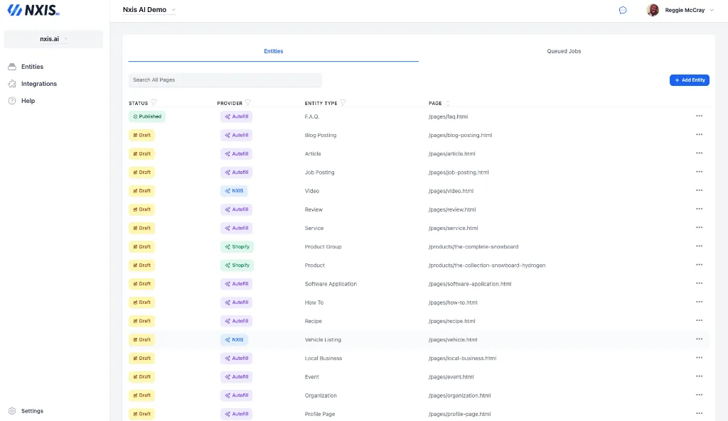 NxisAI demo dashboard interface showing agent management and monitoring features